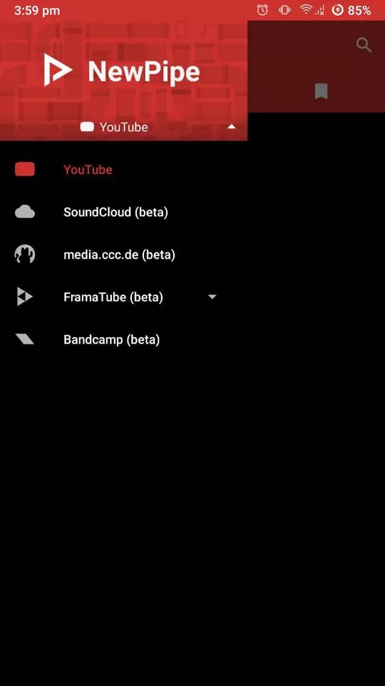 Sidebar Screen NewPipe oleh NewPipe